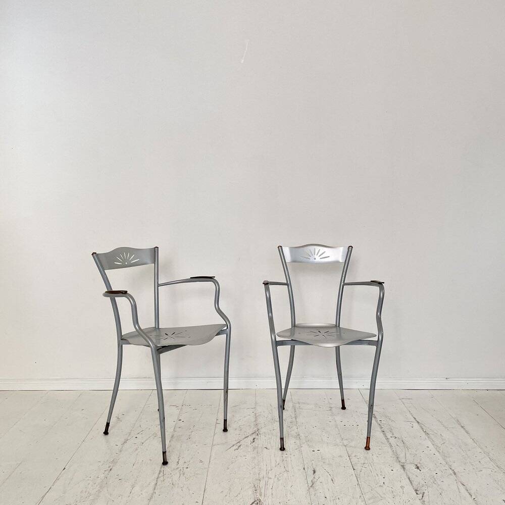 Set of French Armchairs in Metal and Copper, 1980s