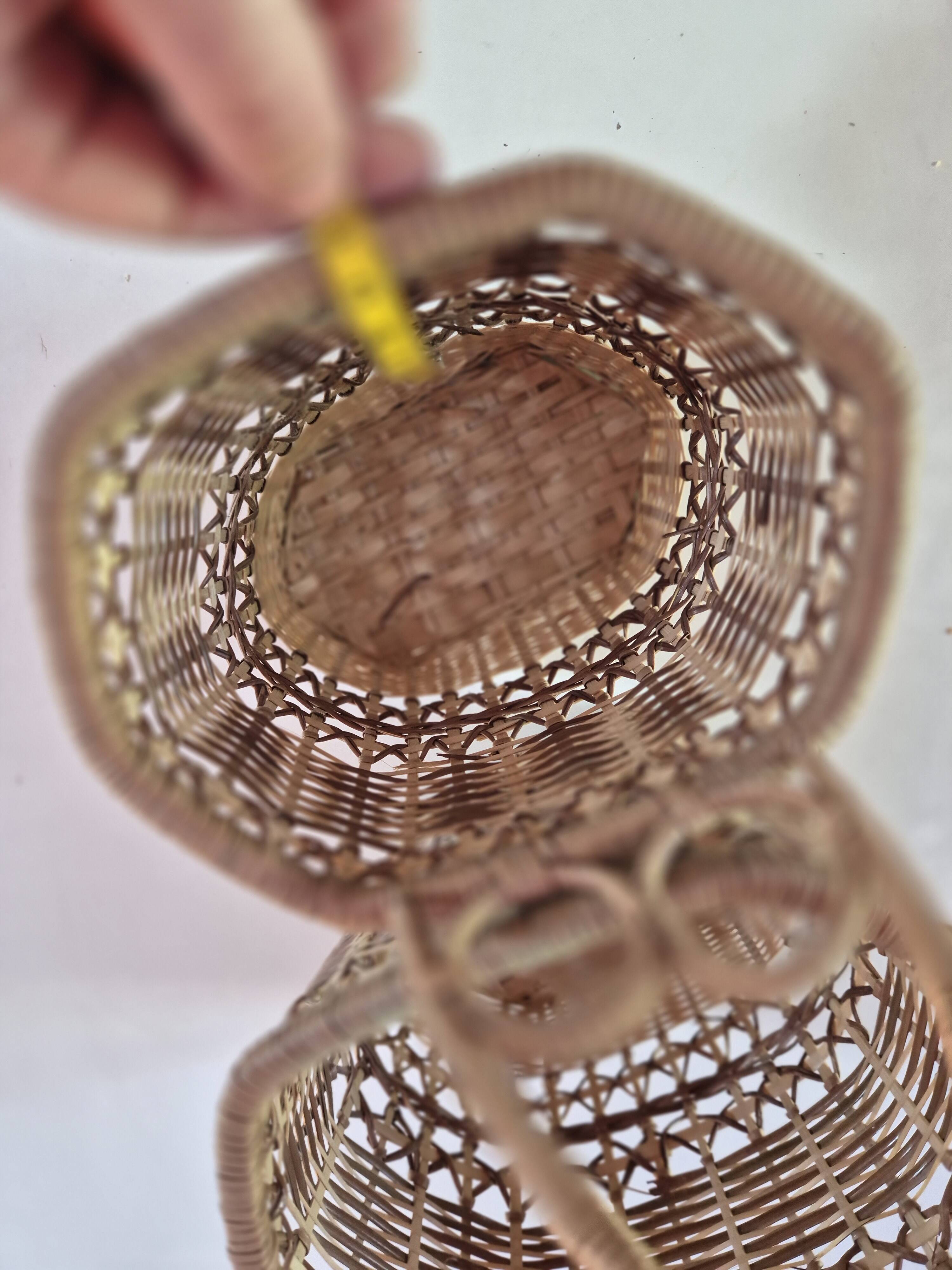 set of 2 vintage hanging rattan baskets