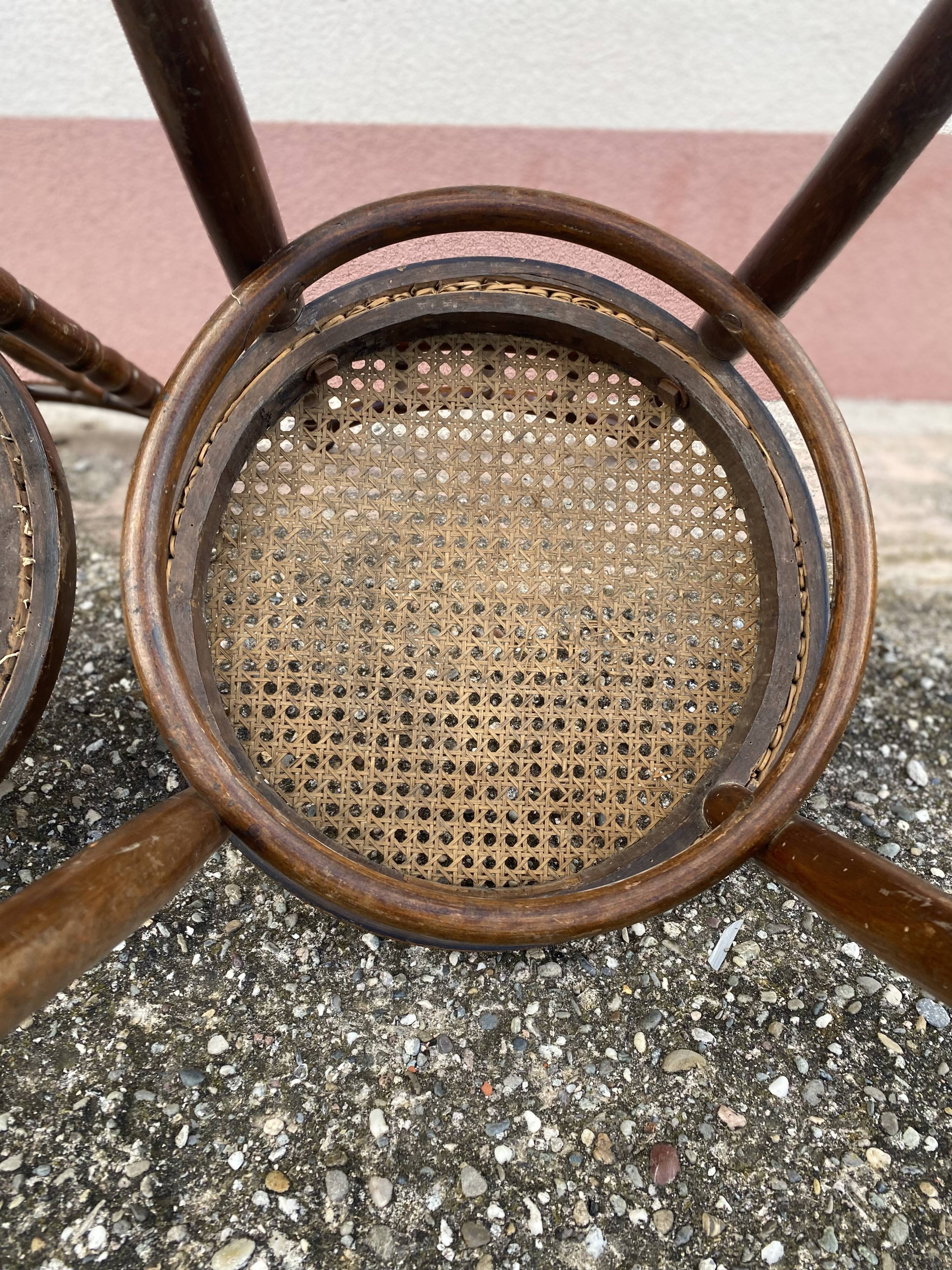 Duo de chaises de bistro cannage, Fischel, bois tourné fin 19eme