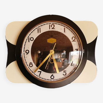 Horloge formica vintage pendule murale silencieuse rectangulaire "Carrez noir blanc"