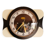 Vintage formica clock rectangular silent wall pendulum "Carrez black white"