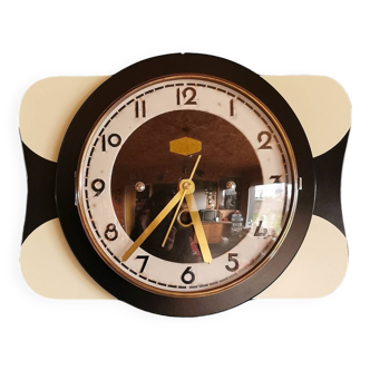 Horloge formica vintage pendule murale silencieuse rectangulaire "Carrez noir blanc"