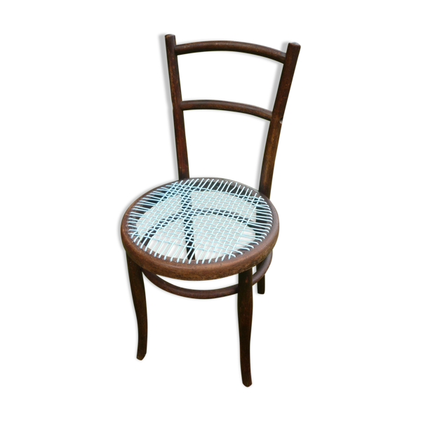 Chaise avec assise tressée de fil bleu
