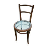 Chaise avec assise tressée de fil bleu