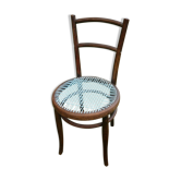 Chaise avec assise tressée de fil bleu