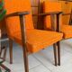 Pair of vintage 60s armchairs in wood and orange bouclé fabric