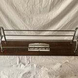 Large Art Deco wall-mounted coat rack in wood and chrome metal with mirror