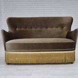 1960s, Danish 2-seater sofa, green furniture velour, original condition.
