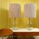Set of 2 Glass & chrome table lamps with alcantara lampshades, 1960s