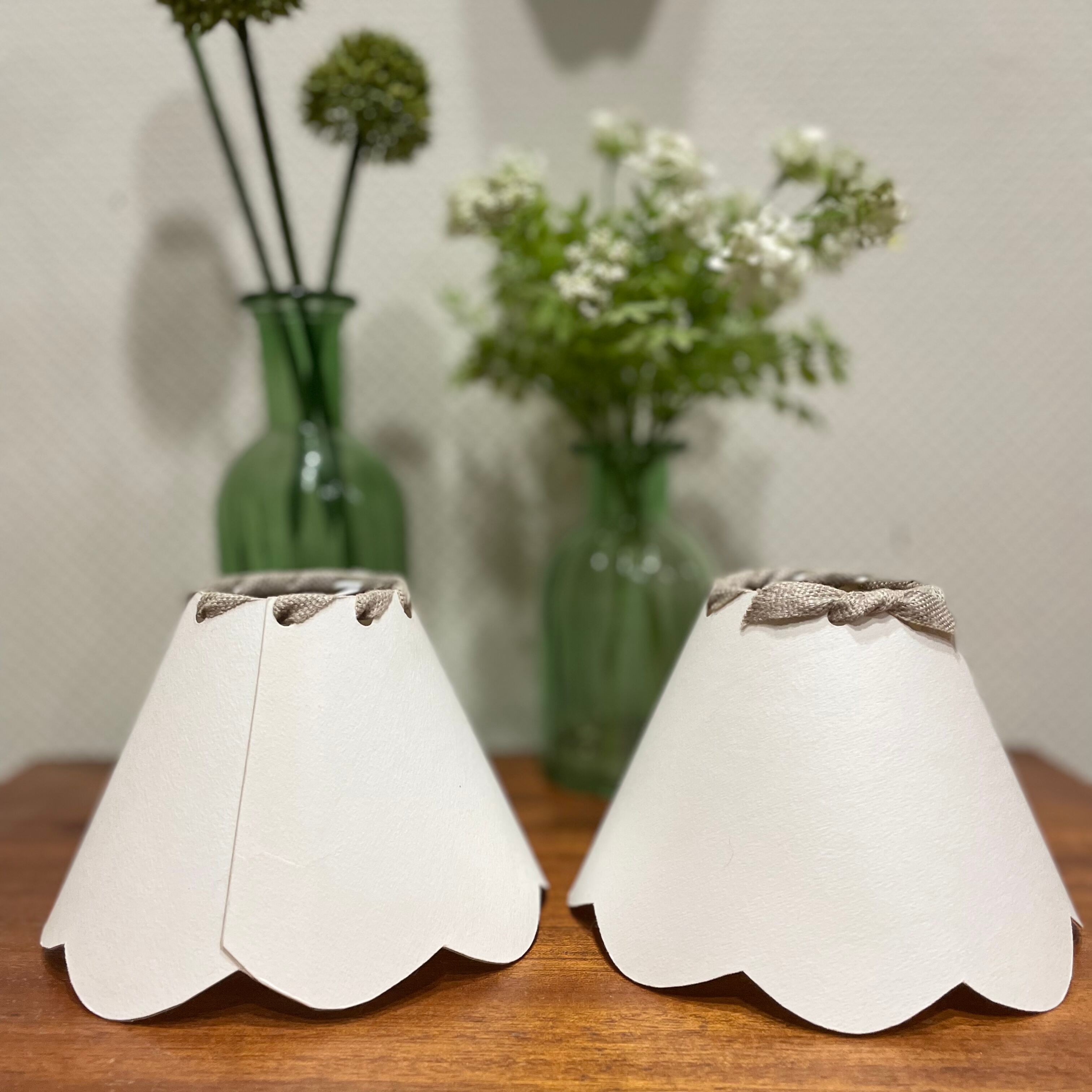 White and linen scalloped lampshade