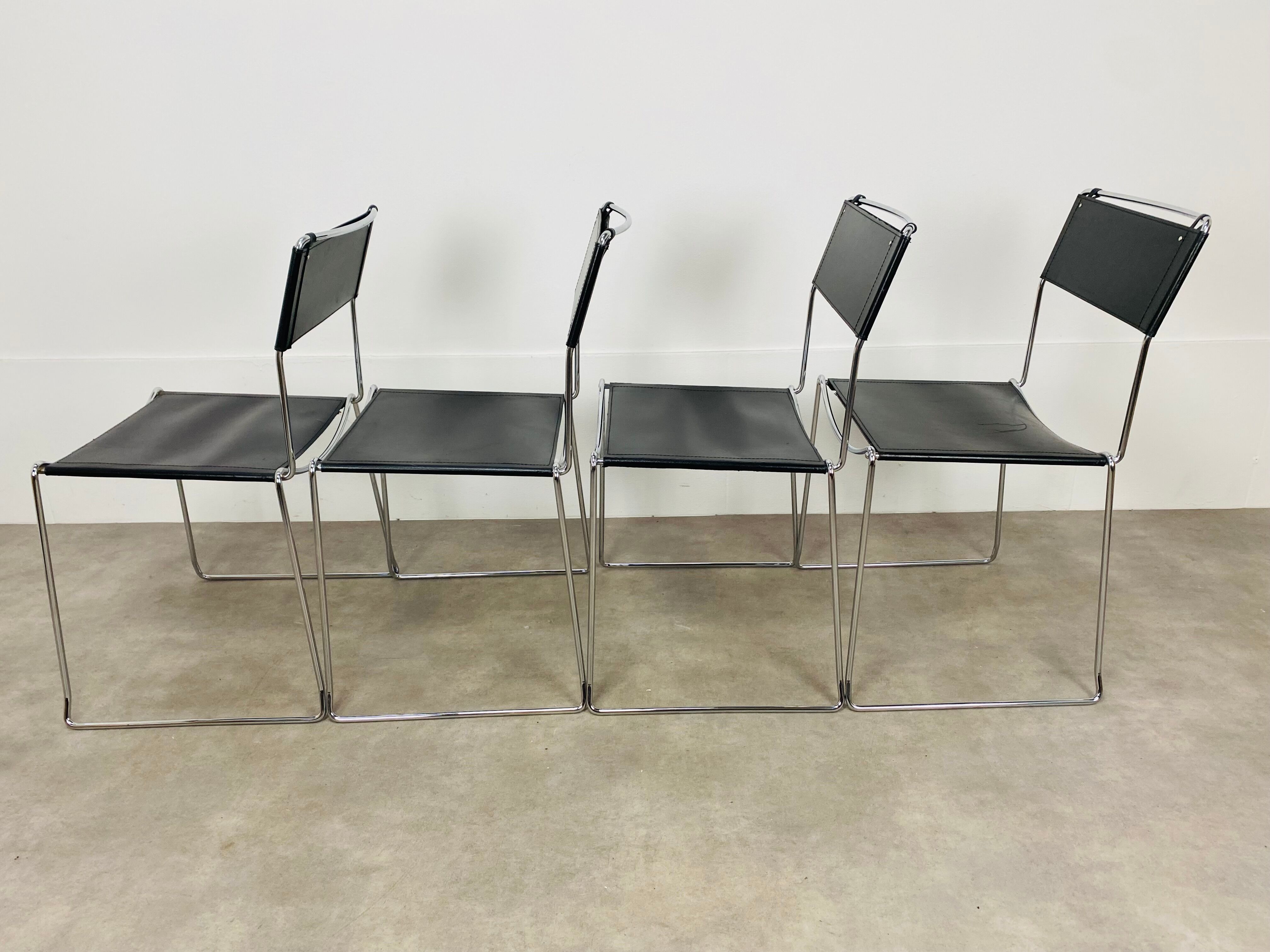 4 chairs Spaghetti Giandomenico Belotti black leather for Alias