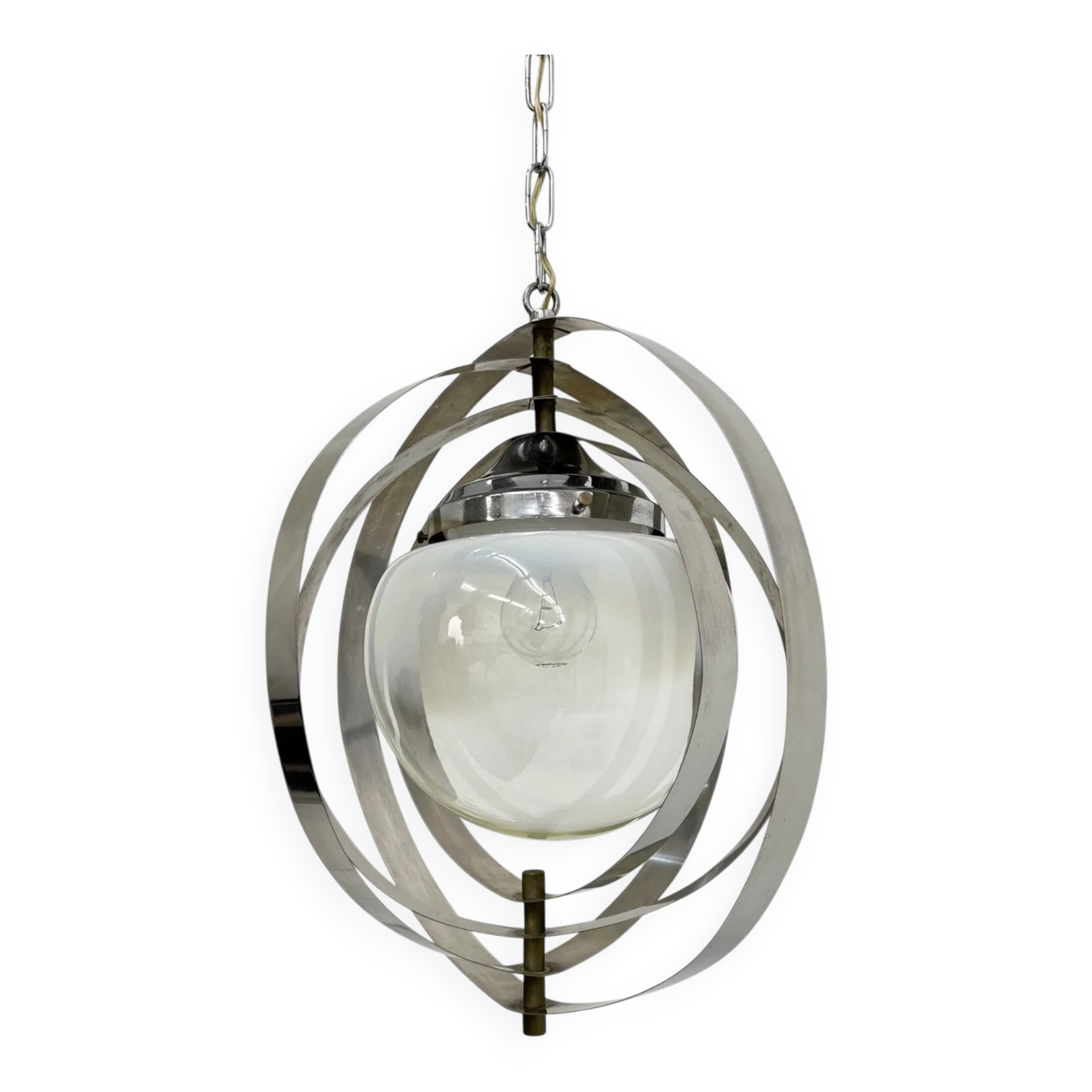 Mid-century glass sphere hanging pendant glass lamp design 1970’s space age Italy