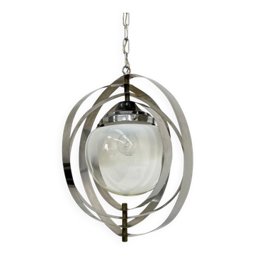 Mid-century glass sphere hanging pendant glass lamp design 1970’s space age Italy