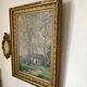 Old oil on canvas, wooded landscape with house, gilded frame.