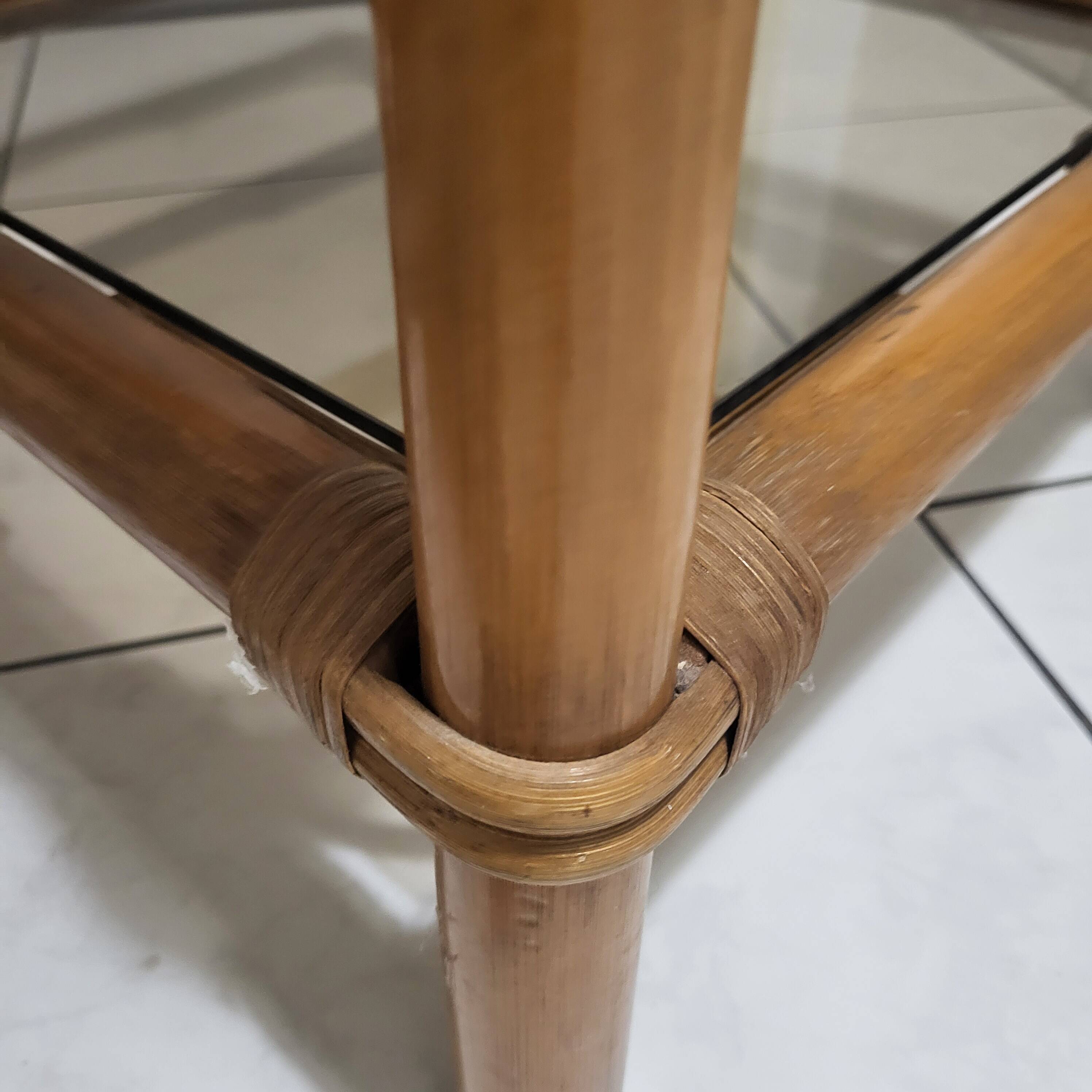 Table, side table in rattan and smoked glass from the 60s, vintage