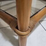 Table, side table in rattan and smoked glass from the 60s, vintage