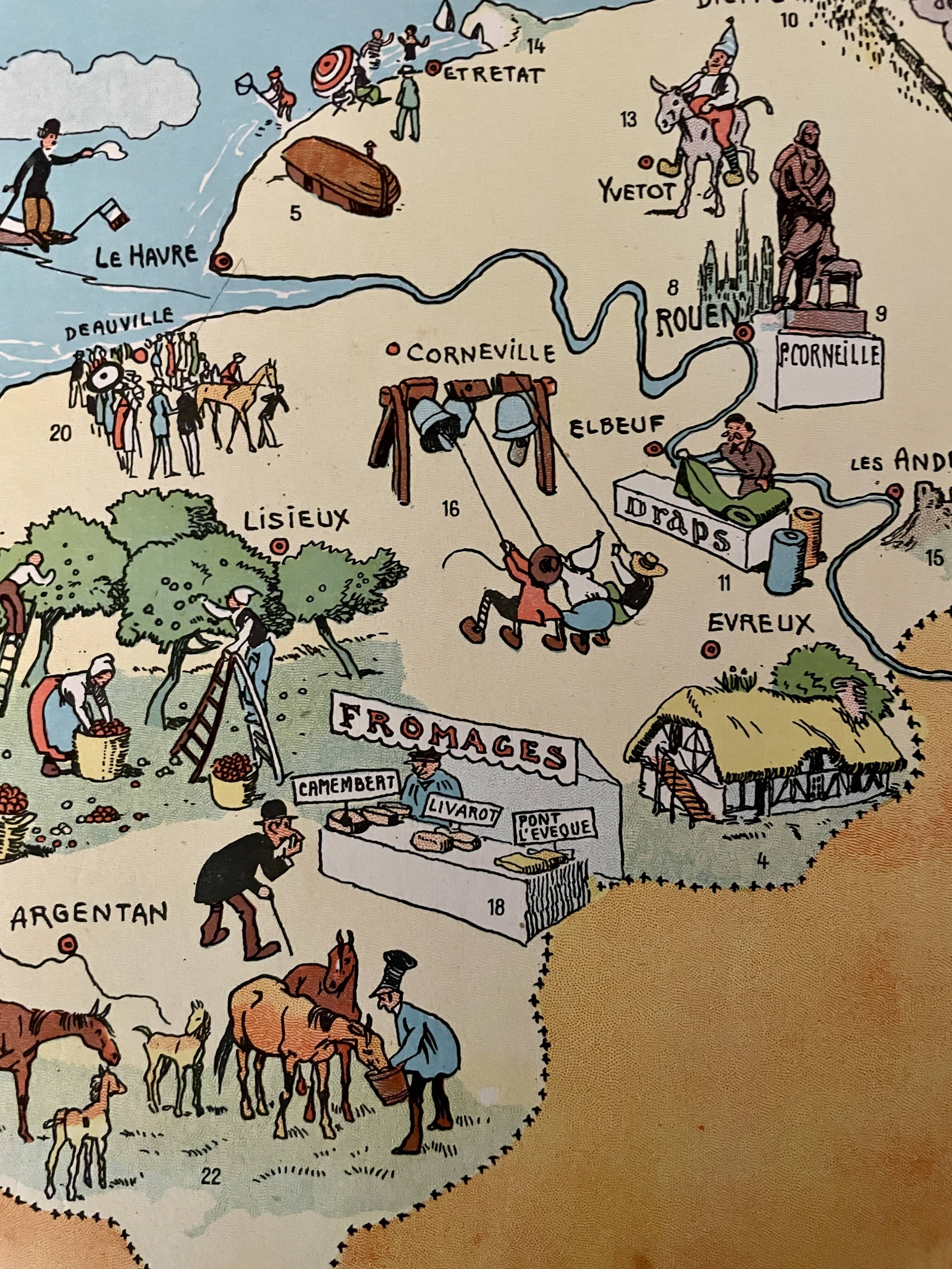 Old poster illustrated map of Normandy 1935 - JP Pinchon