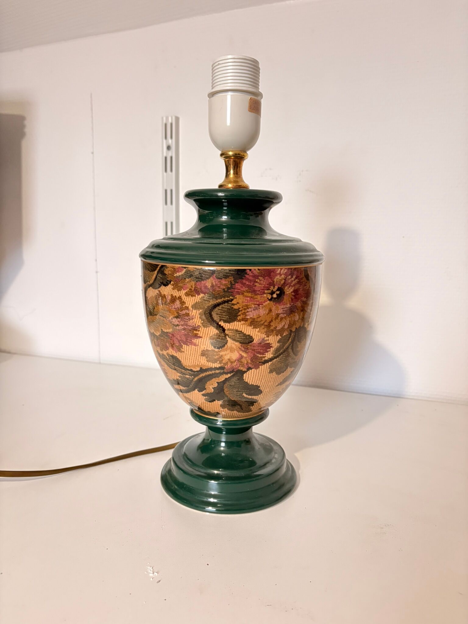 Old Ceramic Lamp Base Green Floral Decor Signed Olivier Corro