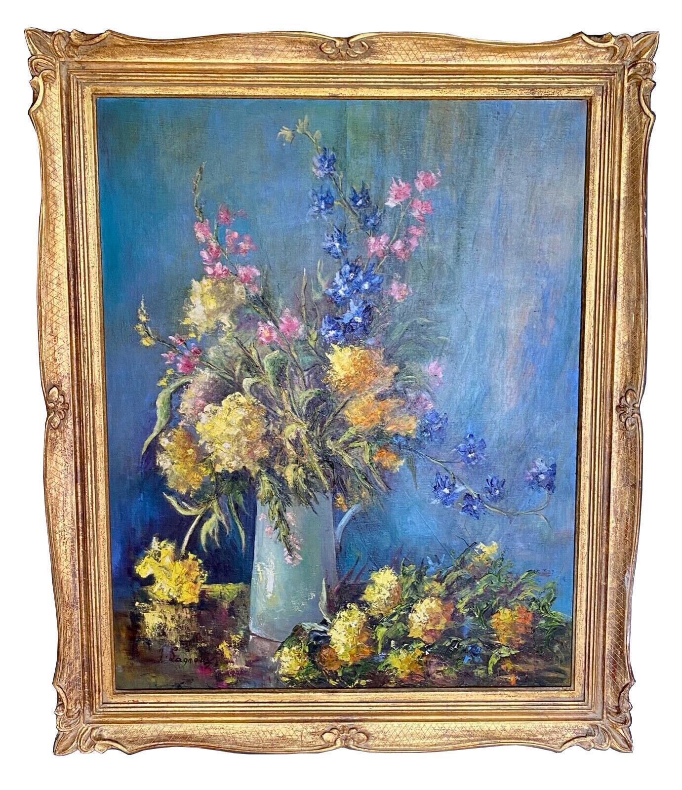 Oil on canvas by the lagnoux bouquet of still life flowers 1960