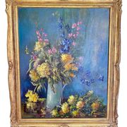 Oil on canvas by the lagnoux bouquet of still life flowers 1960