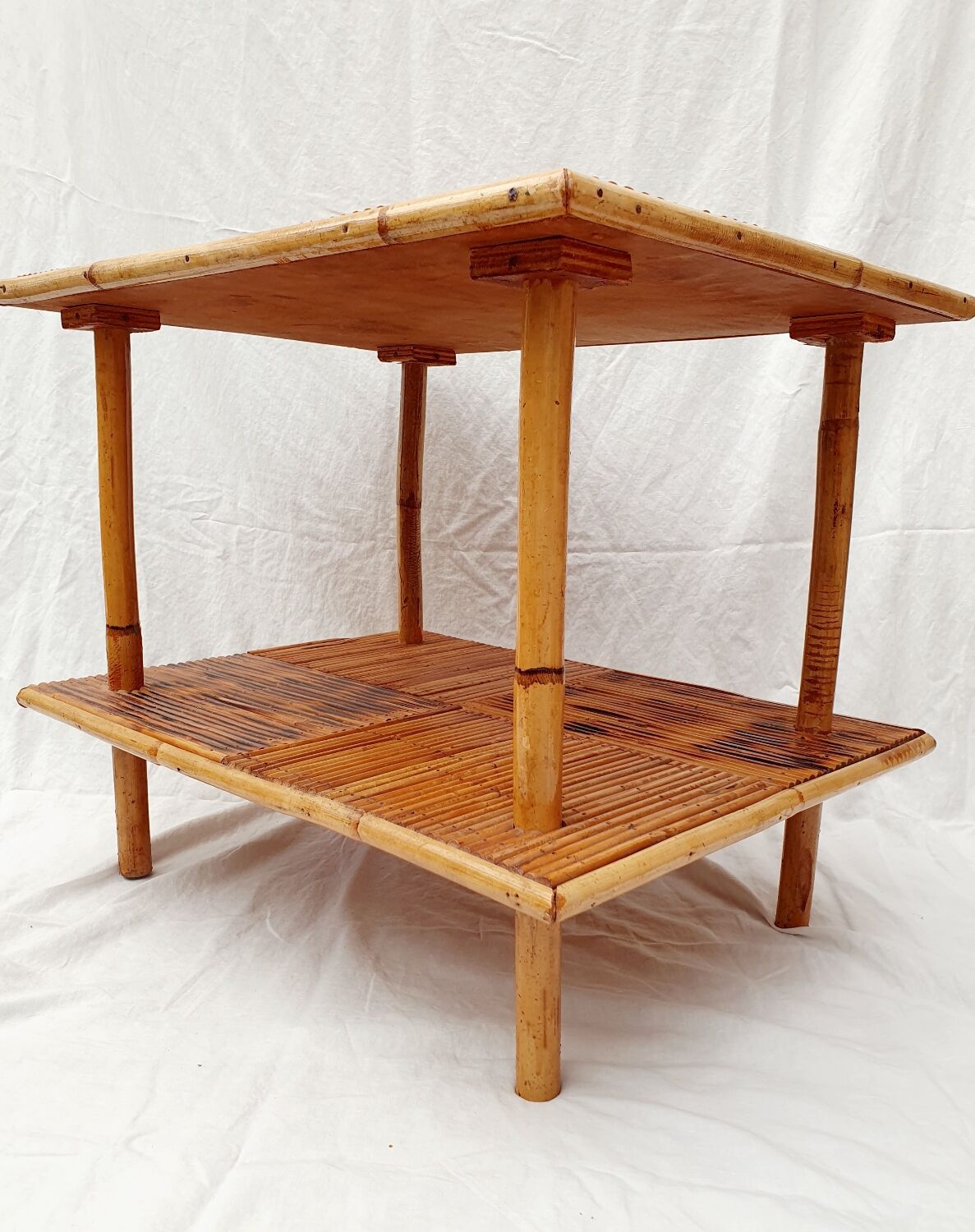 Rattan marquetry coffee table