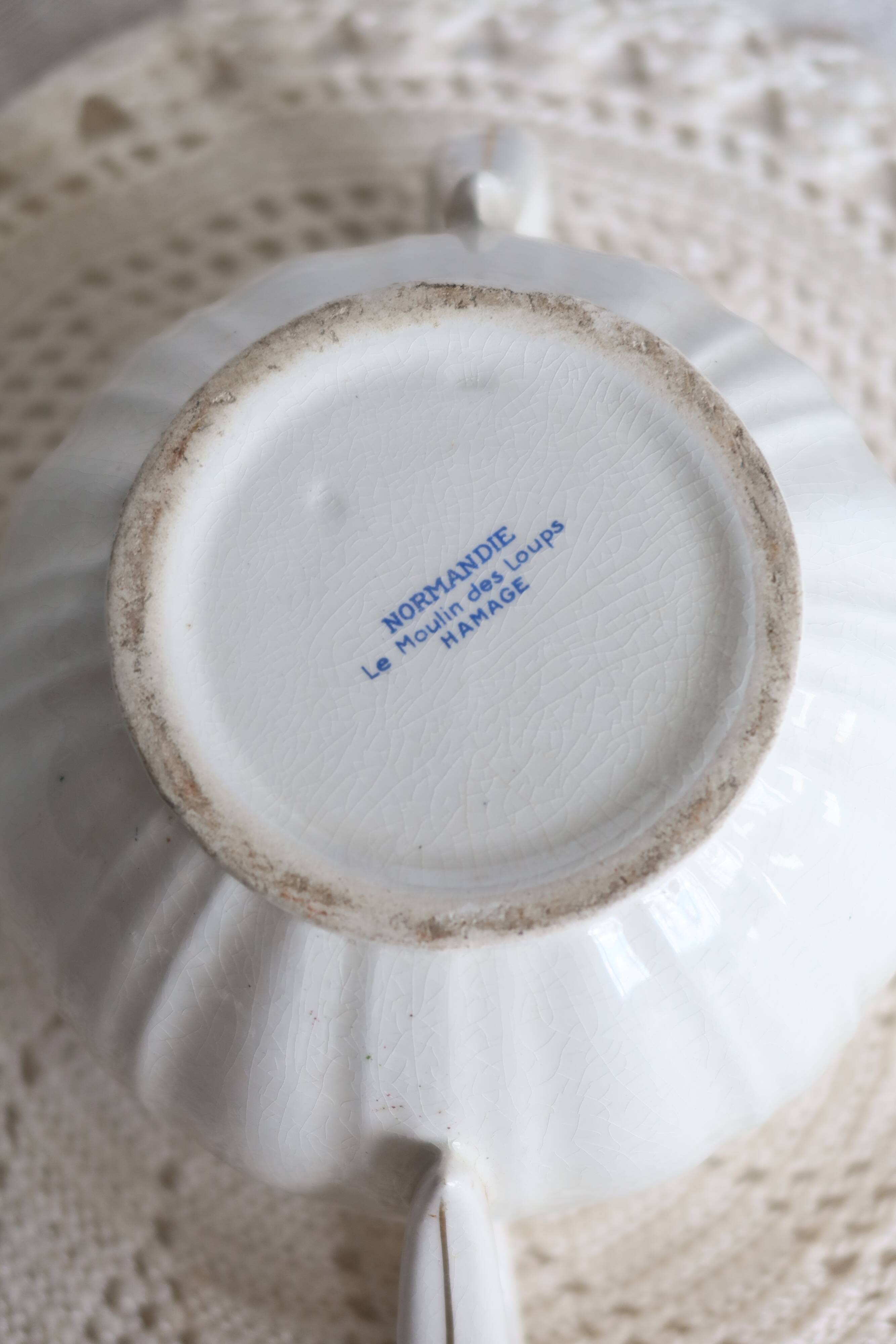 Vintage earthenware sugar bowl Moulin des Loups “Normandy”