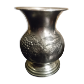 Vase décor raisin et blé en étain