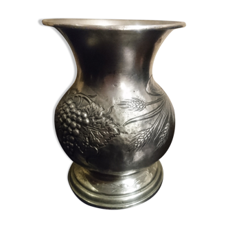 Pewter vase with grape and wheat decor