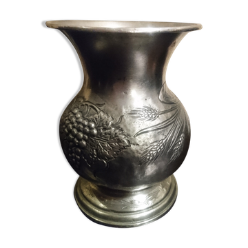 Pewter vase with grape and wheat decor