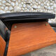 Lounge chair and ottoman black leather and teak multiplex, 1960