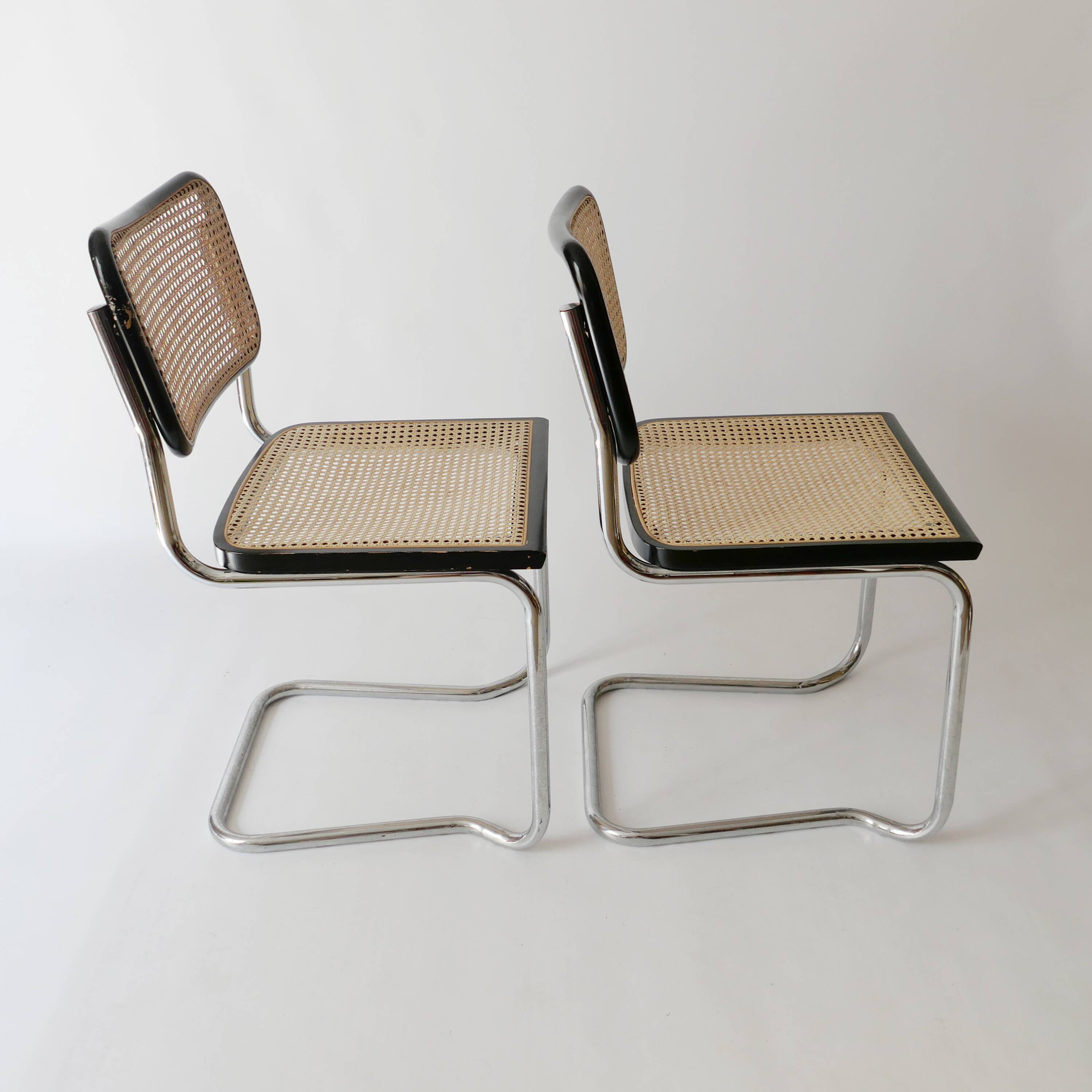 pair of Cesca chairs by Marcel Breuer 1960s 1970s in vintage cane