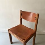 Chaise en bois d'orme et cuir camel Maison Regain, design France