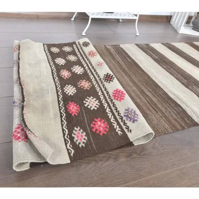 1970s vintage Turkish runner handwoven wool flatweave kilim rug 69x280