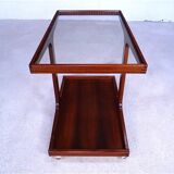Vintage Modernist Serving Bar Cart in Walnut with Glass Top, Germany 1960s