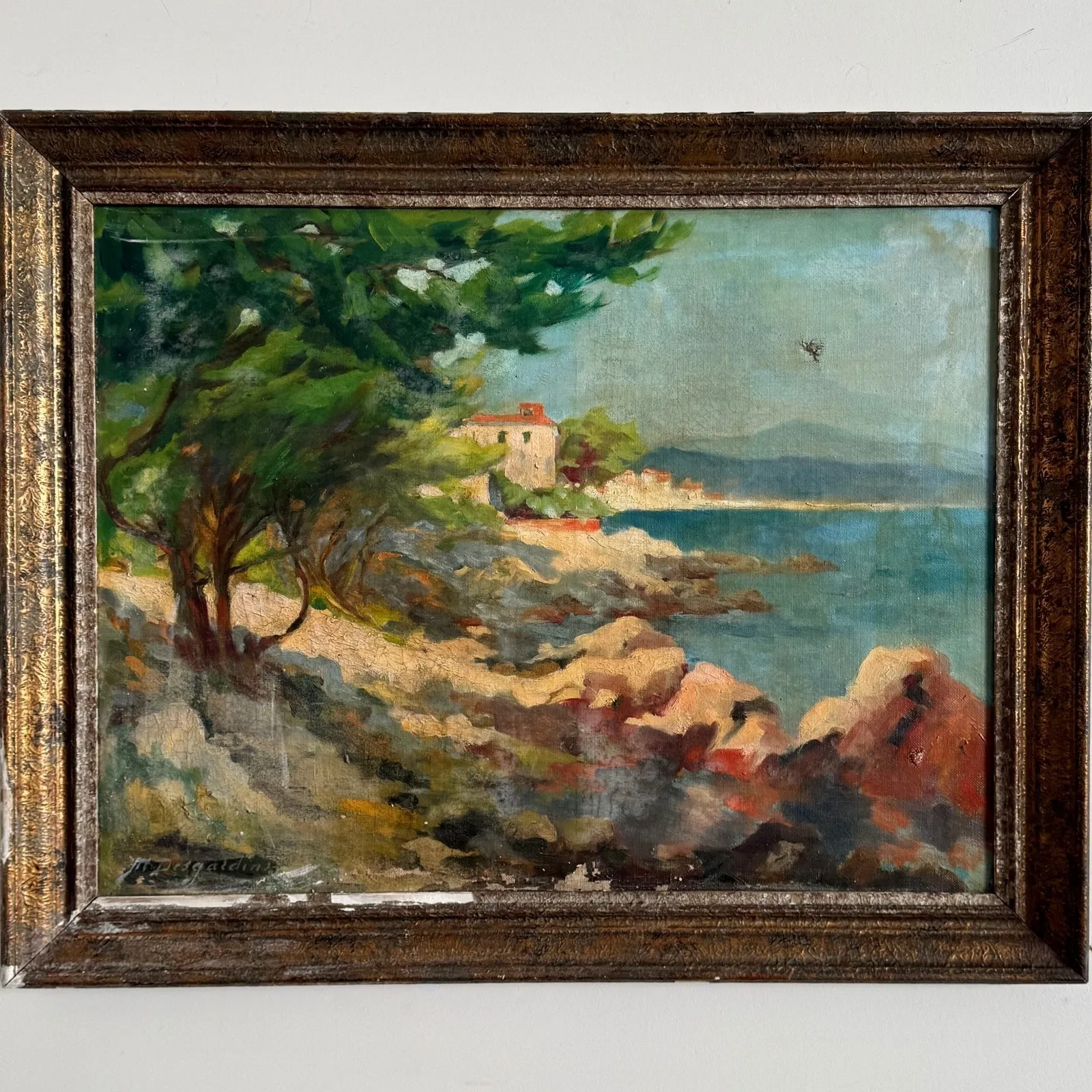 Oil on canvas The Pointe de Bacon in Antibes by M. Desgardins