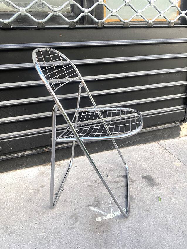 Pair of Niels Gammelgaard (?) "aland" mesh folding chairs, chrome, 1970