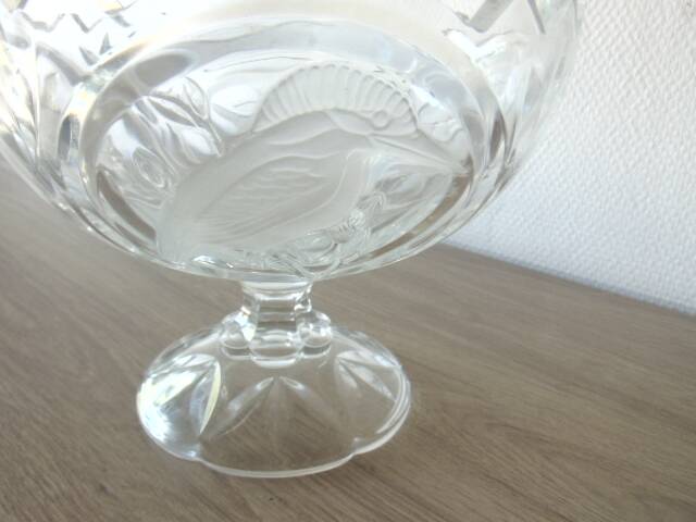 Crystal footed bowl with bird decoration – Art Deco style – H 19 cm
