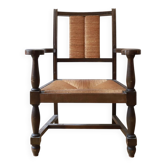 Fauteuil en bois et rotin