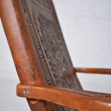 Ecuadorian wood and leather folding chair by Angel Pazmino