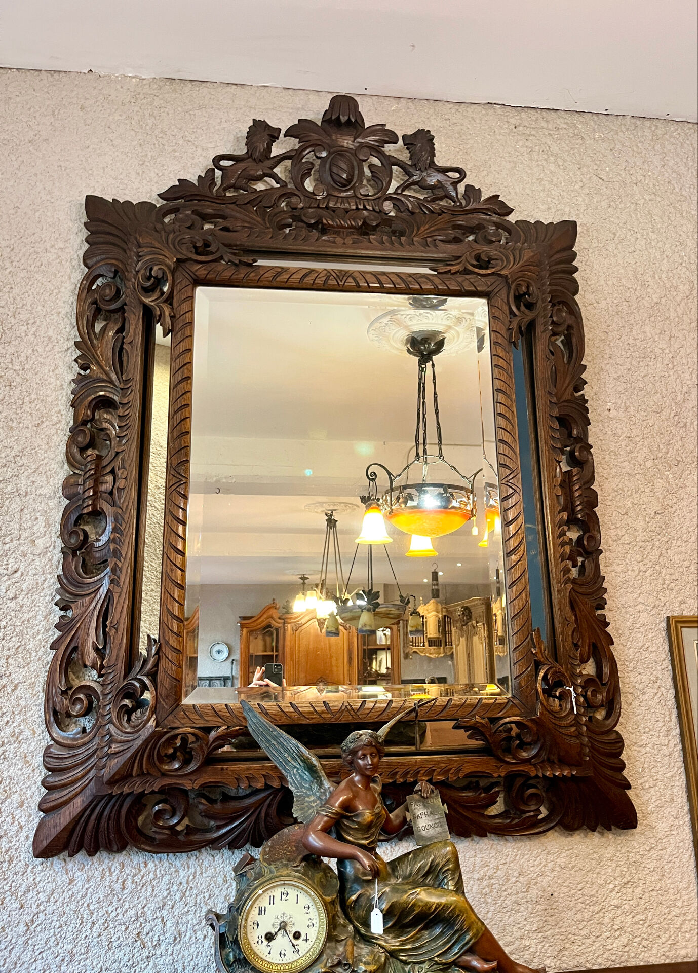 Miroir ancien chêne sculpté - Style Henri II