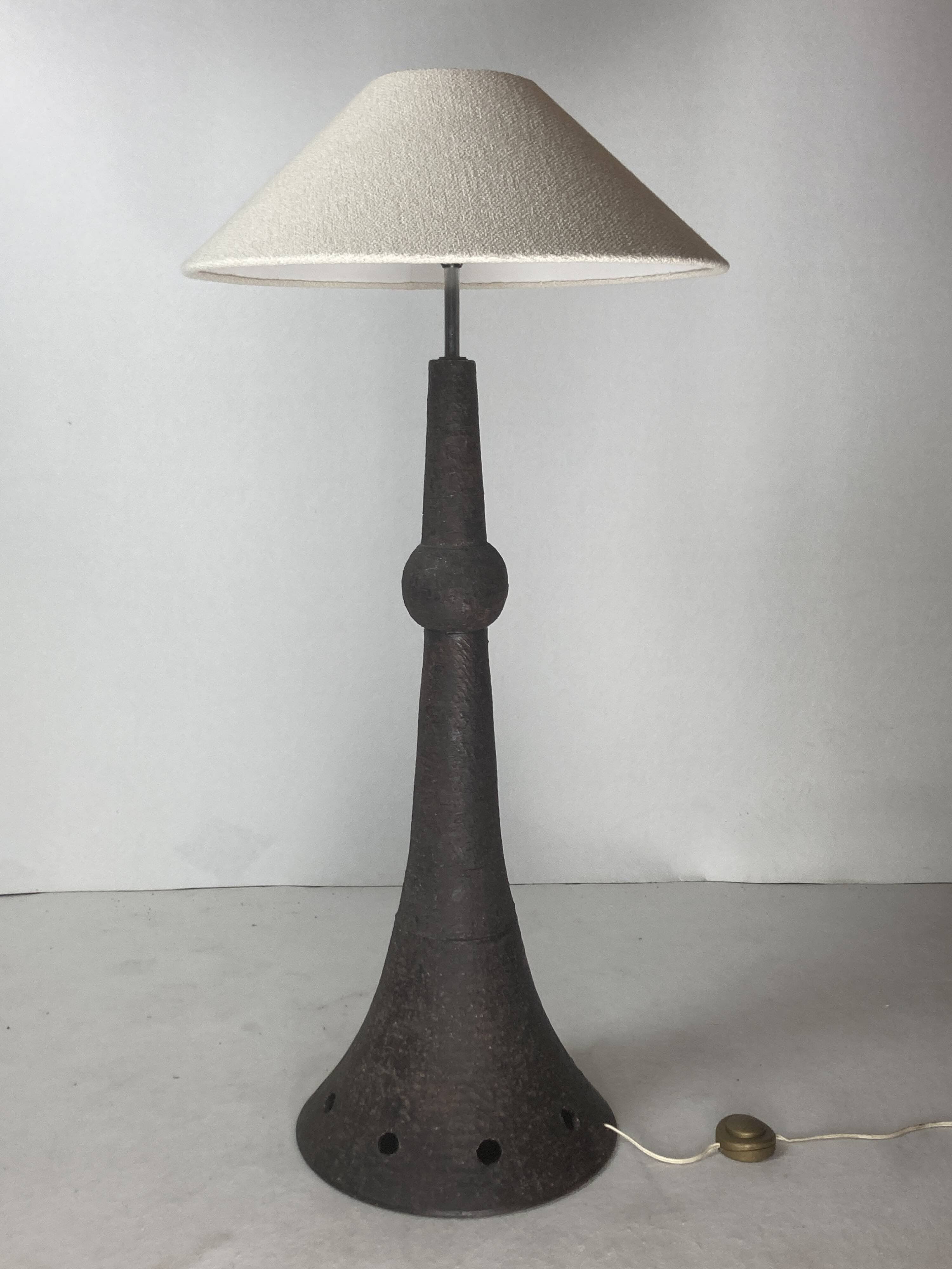Brutalist Wabi Sabi Dutch Bouclé Shade aand Ceramic Floor Lamp, 1960s
