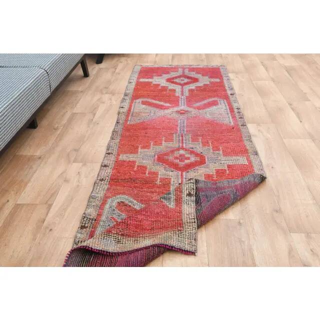 1970s Turkish Oushak Handmade Wool Cotton Red Runner Rug 83x272