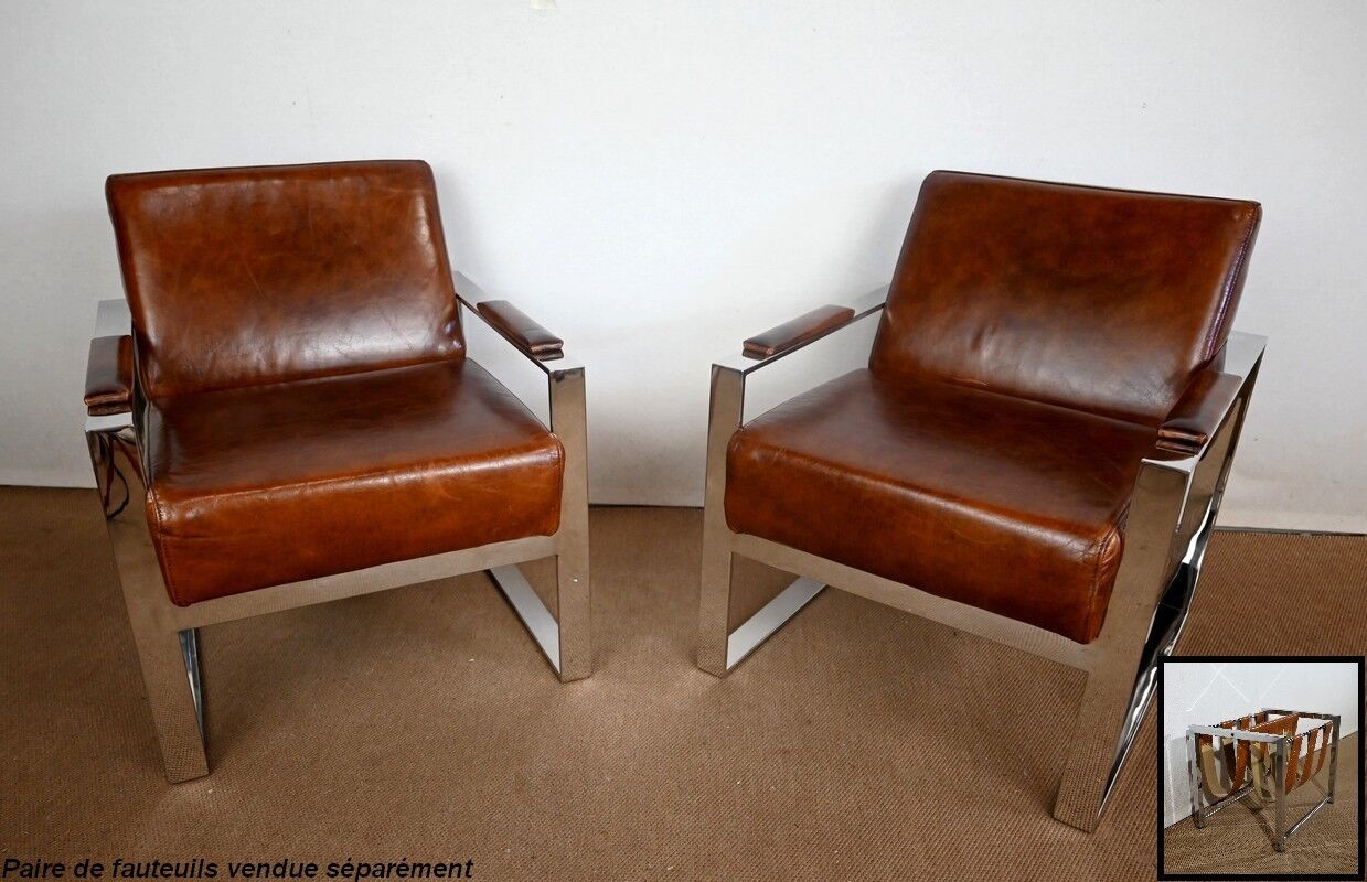 Leather and Chrome Magazine Holders "Novatrend" - XXth