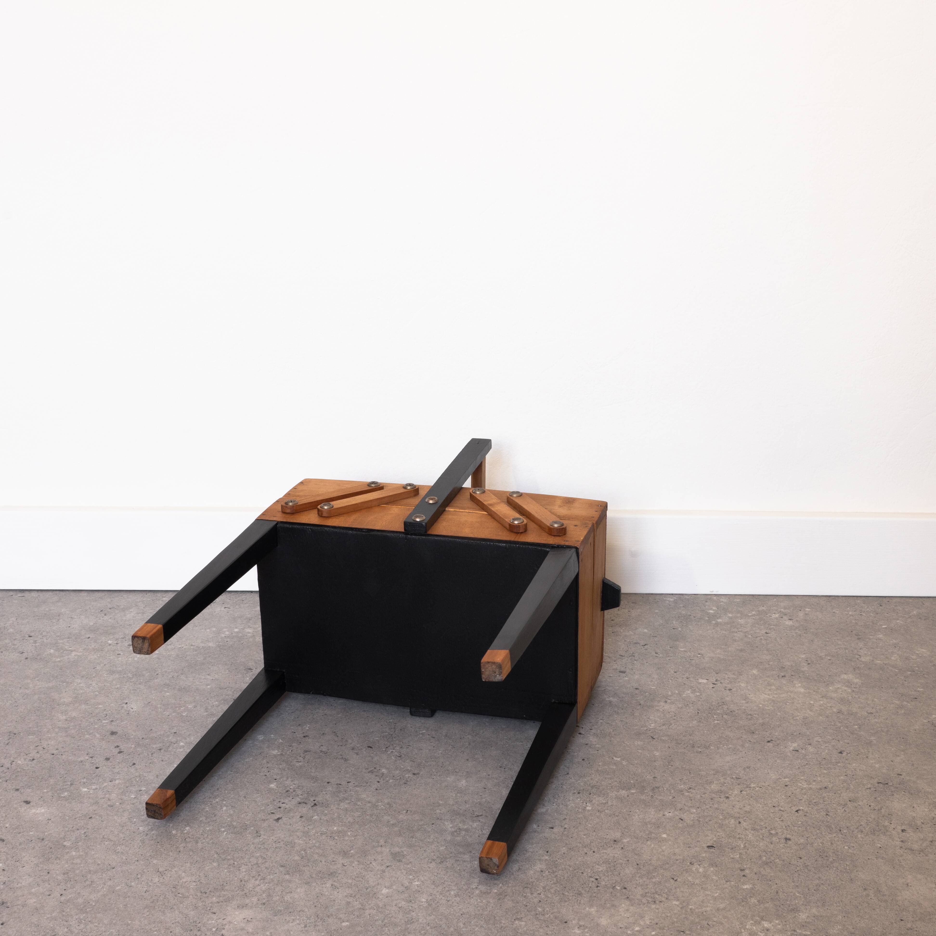 Old wood worker, black feet, blue interior
