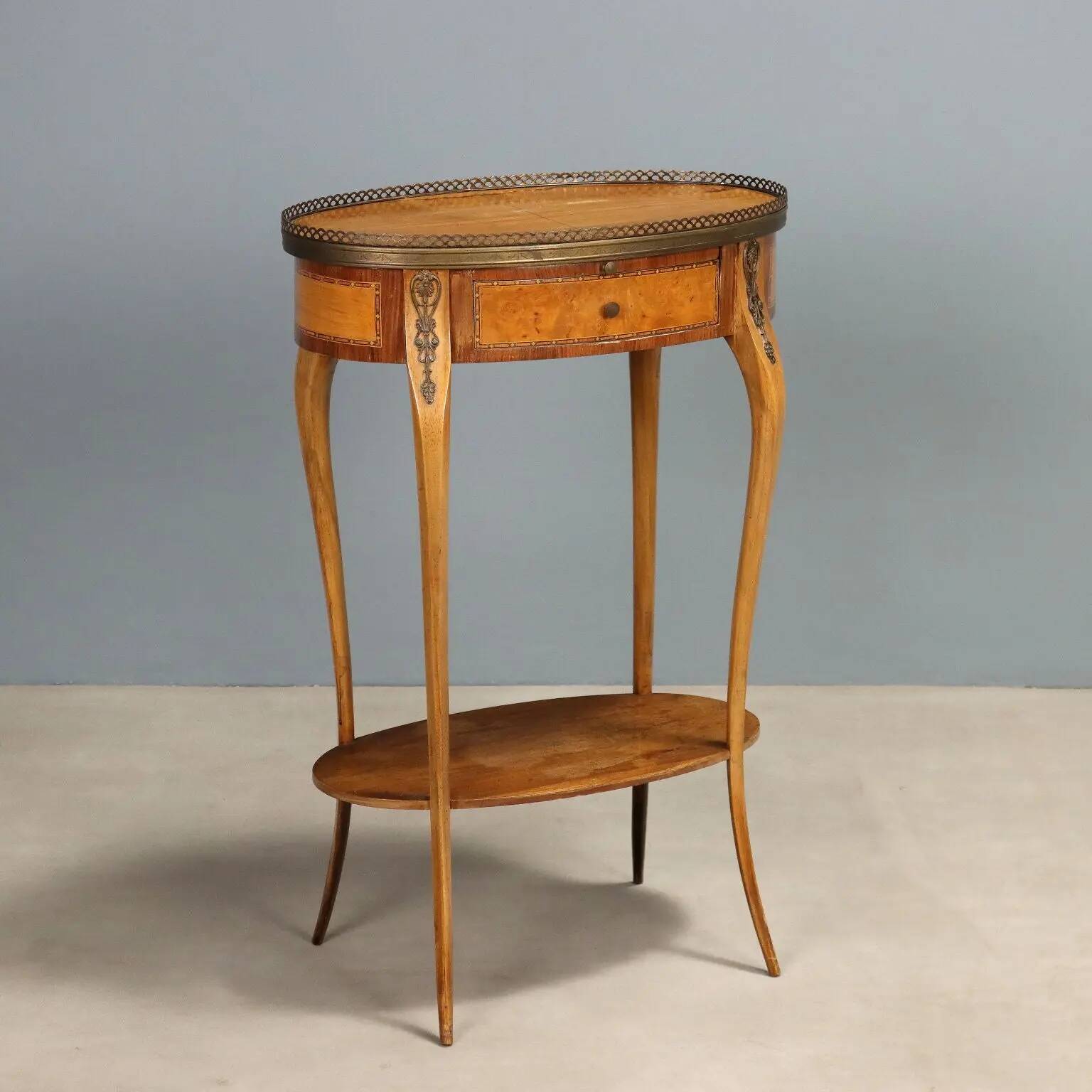 Small antique walnut and metal table, Italy, 20th century.