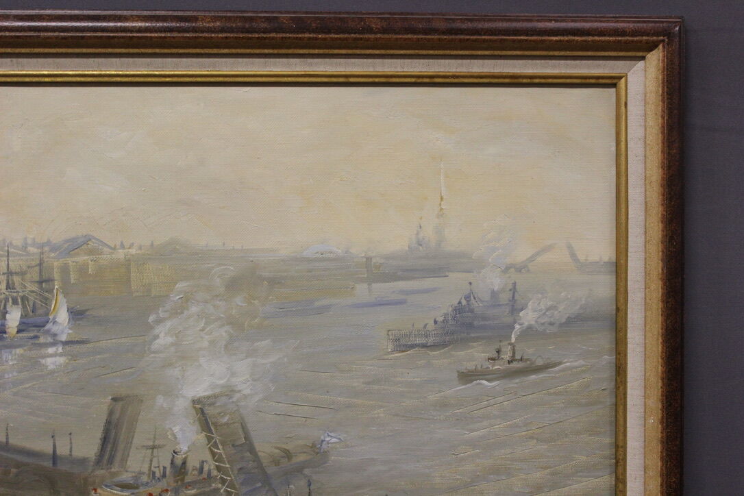 Oil on canvas Marine scene The entrance to Port XX