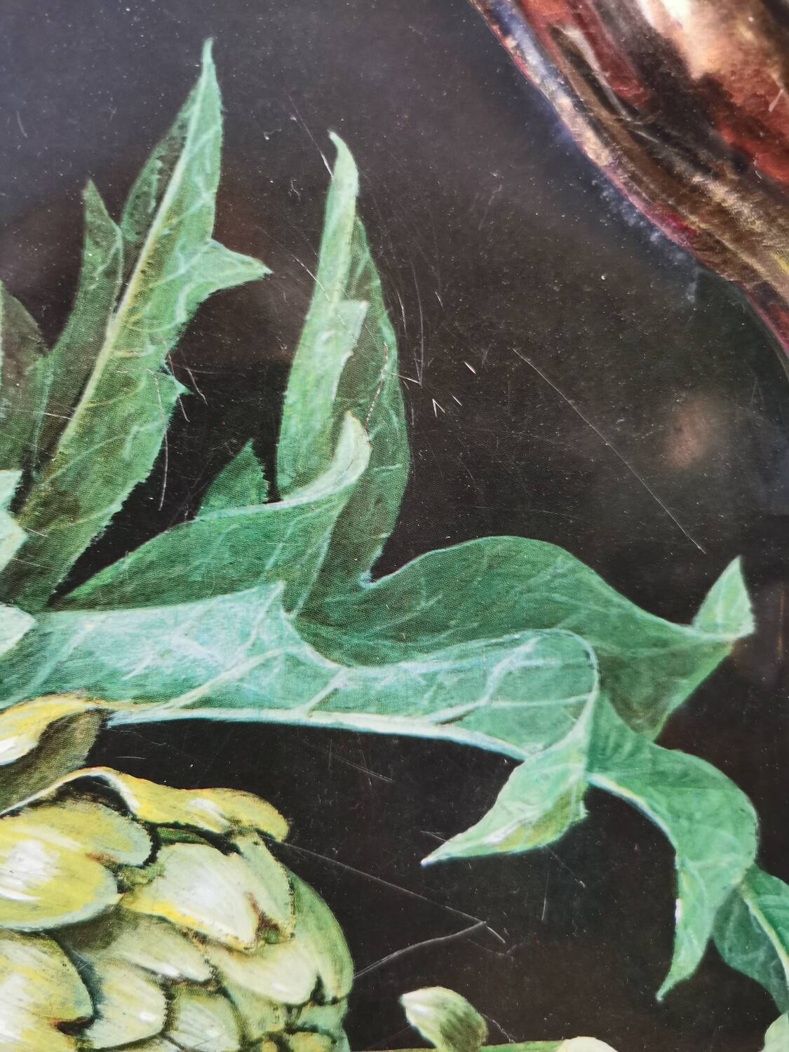 Vintage painted metal tray, still life