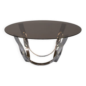 Table basse ronde en verre brun