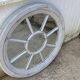 Large vintage gray cart wheel wooden wall mirror