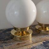 Set of white opaline globe sconces